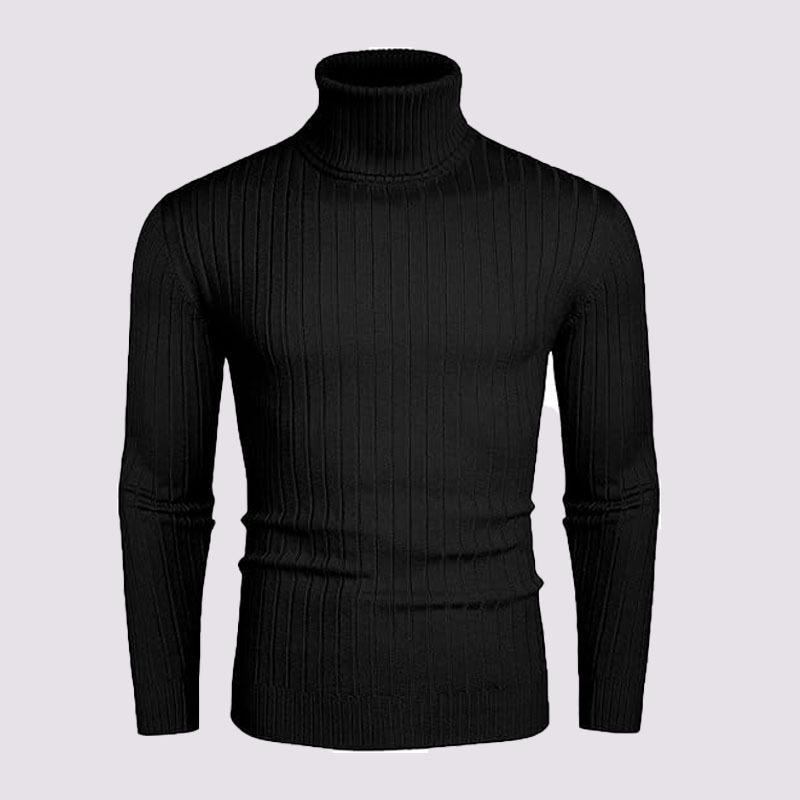 Men's Autumn/Winter Vertical Stripe High Neck Sweater - Slim Fit Warm Pullover Knitwear