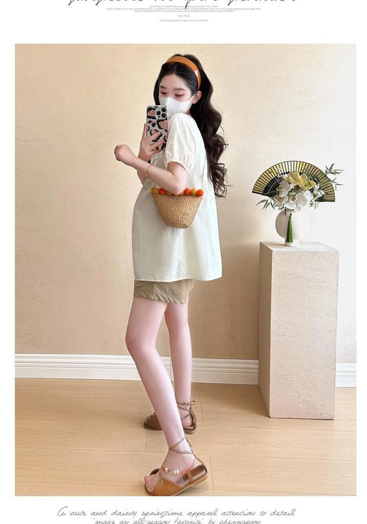2026 Summer Maternity French Doll Shirt Top & Belly Support Shorts Set