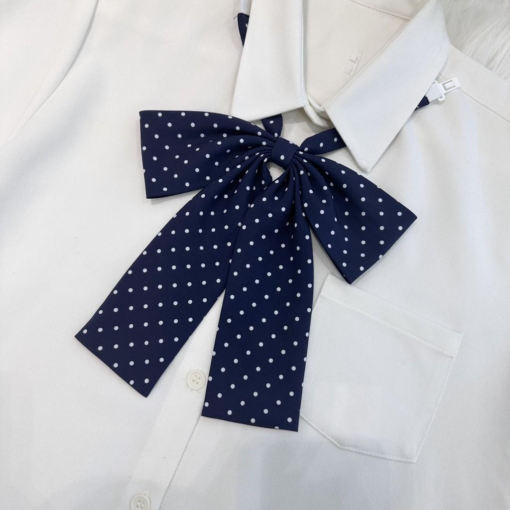 Polka Dot Long Handle Bow Tie Jk Uniform Accessory With Woven Fabric For Daily Wear