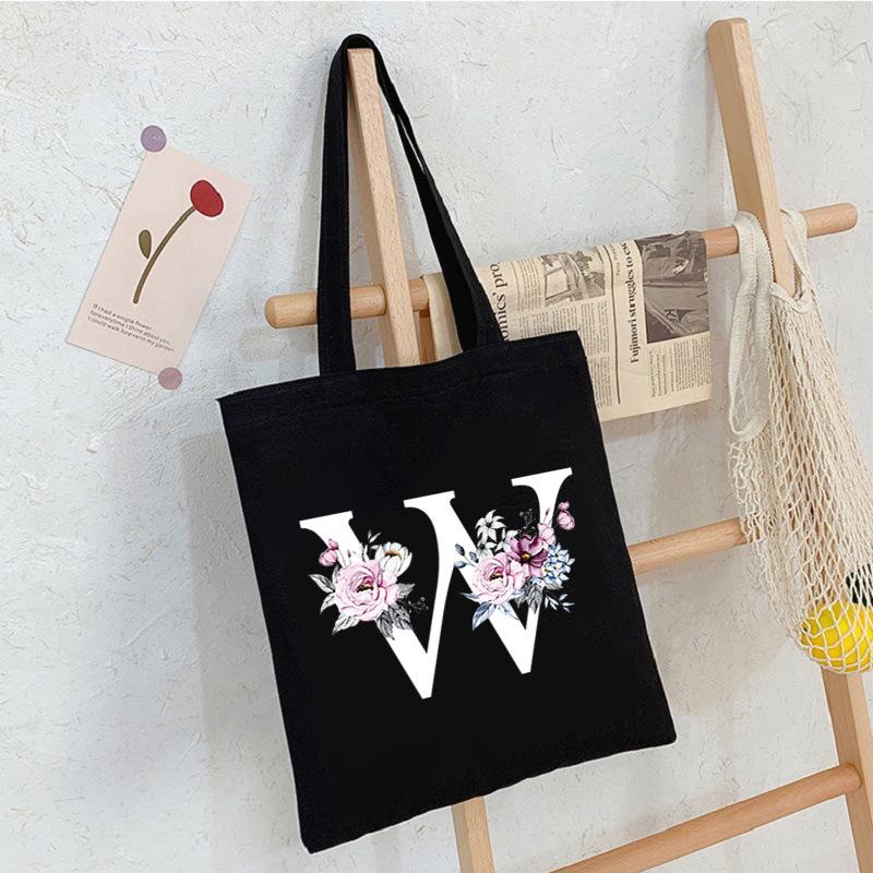 Alphabet24 Letter Print Student Portable Canvas Bag Tote Bag Large Capacity Messenger Bag