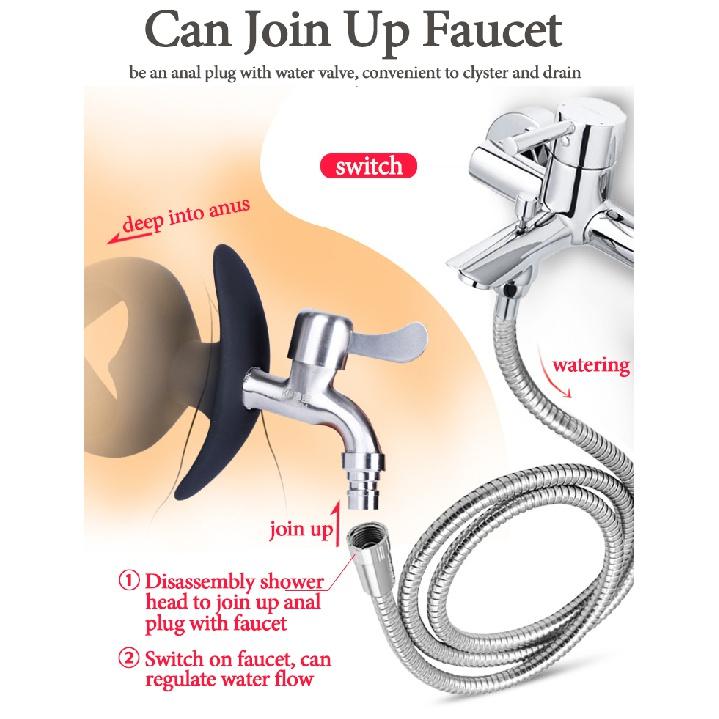 Hohler Analplug mit Wasserhahn zum Waschen des Anus, Vaginalreinigung, Einlaufdildo, XL-Sexspielzeug, Silikon-Buttplug, kabellos