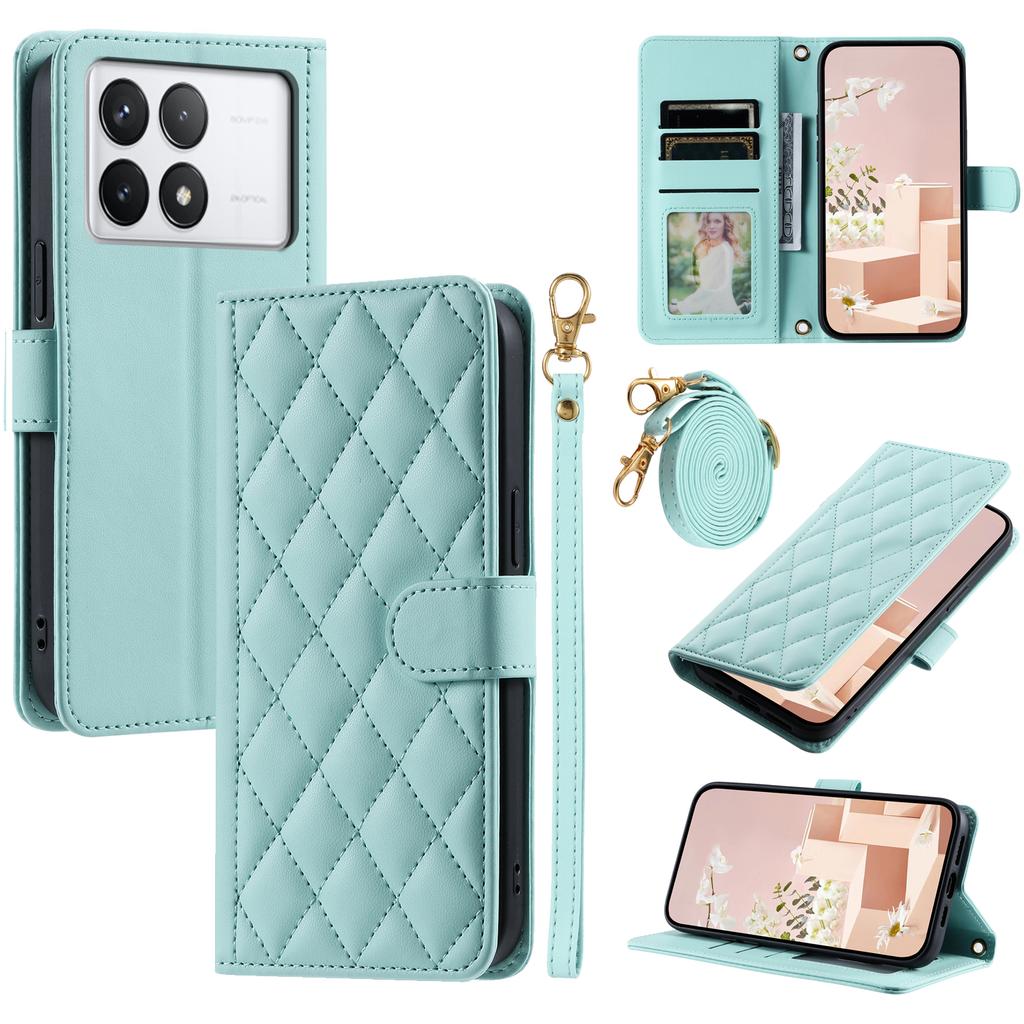 For Xiaomi Redmi K70E 5G/Poco X6 Pro 5G Leather Case Rhombus Grid Wallet Crossbody Phone Cover