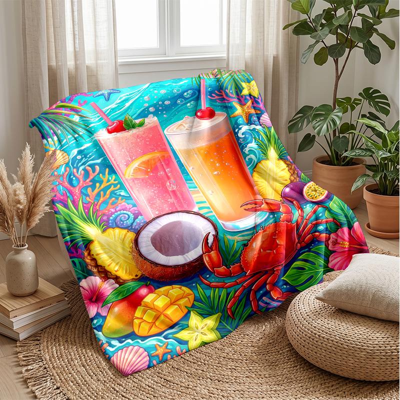 Tropical Fruit Paradise Drink Theme blanket Lightweight Warm Flannel Blanket Decorative Throw Blanket for Home Decoration