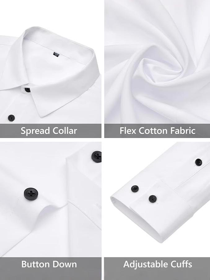 Camisa Social Masculina de Manga Longa Elástica Não Amassa - Cor Sólida