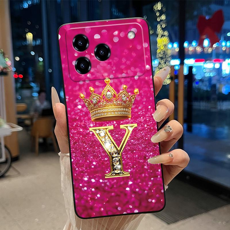 

Phone Case For ZTE Blade A76 4G Soft Silicone Black Case Shockproof Shell ZTE Blade A76 4G Golden Crown Letter Casing ZTE Blade A76 4G