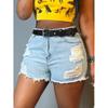 Damen Color Jeans Stretch Slim Fit Used Fransen Denim Shorts