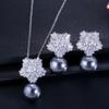 Bridal Pearl Earrings Pendant, Snowflake Pearl Zircon Necklace Earrings Set