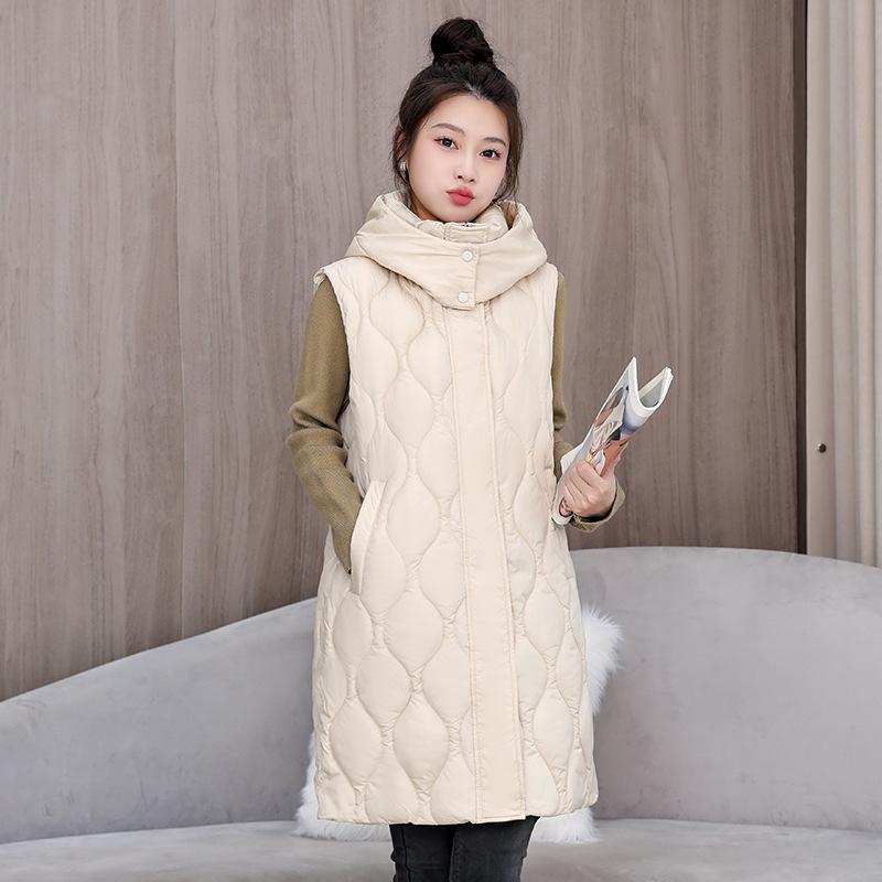 Cotton Vest Vest Women's Live Hat Medium and Long Solid Color Simple with Temperament Thin Loose Vest Jacket