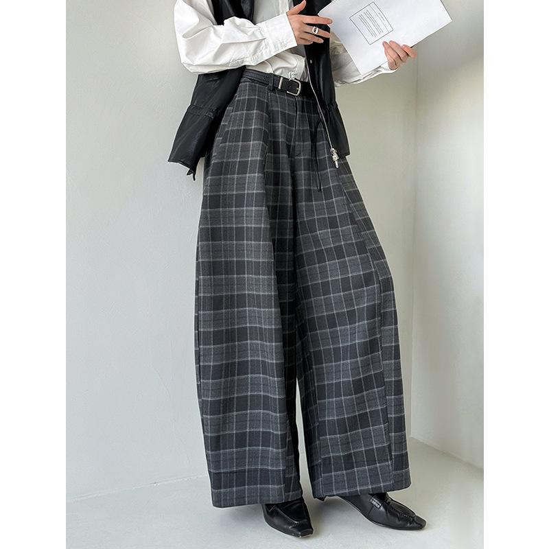 Orange Zhi Women's Plaid High Waist Loose Pants - Trendy Casual Autumn Style (H6832)
