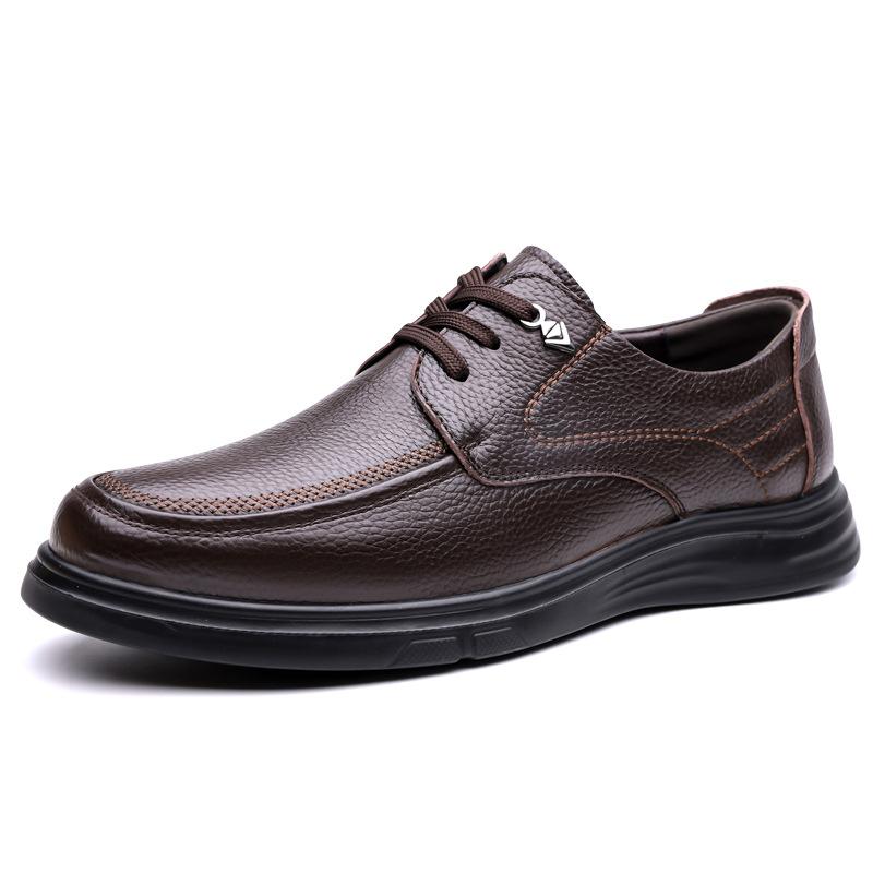 Breathable Men's Shoes Genuine Leather Business Leather Shoes High-end Cowhide Soft-soled Soft-sided Shoes Lazy Shoes Lace-up