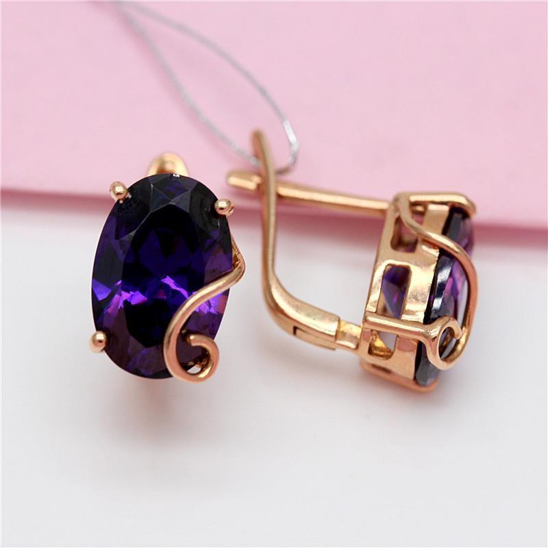 Purple Gold Bluestone Earrings, Simple Temperament, High-Grade Colored Gold-Plated Rose Gold Ear Buckles