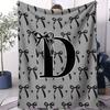 Trendy Personalized Monogram Letter  Bow Pattern Blanket Soft Fluffy Decorative Couch Bed Blanket   Suit  AllSeason