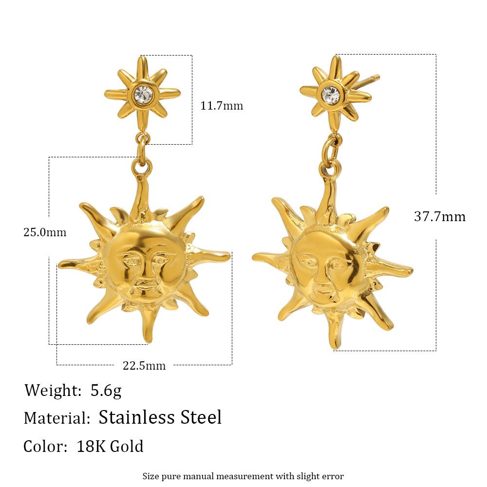 

Small Niche Minimalist Fashion Accessories, Personalized Retro Earrings, Octagonal Star Sun Expression Pendant Earrings