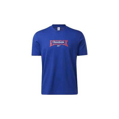 Reebok Logo Print Casual Sports T-Shirt Unisex Tops Blue GS4182