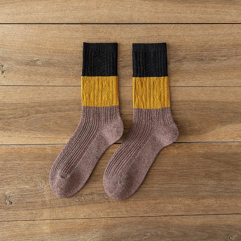Female Autumn and Winter Retro Warm Match Color In The Tube Pile Pile Cotton Socks