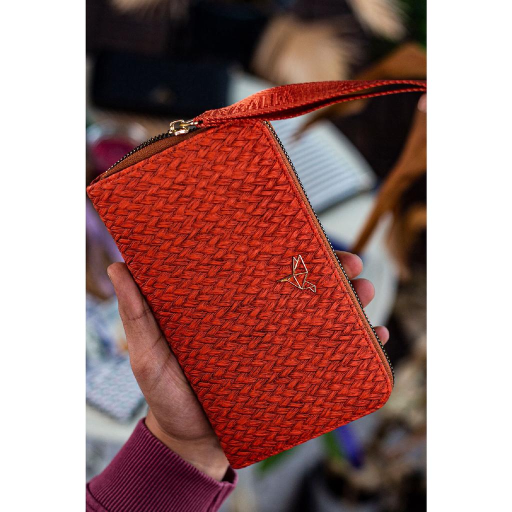 Rukojeť na zápěstí Tilburg Vzor pletení ze slámy Švestková Fialová Portfolio Peněženka s velkým množstvím držáku na karty