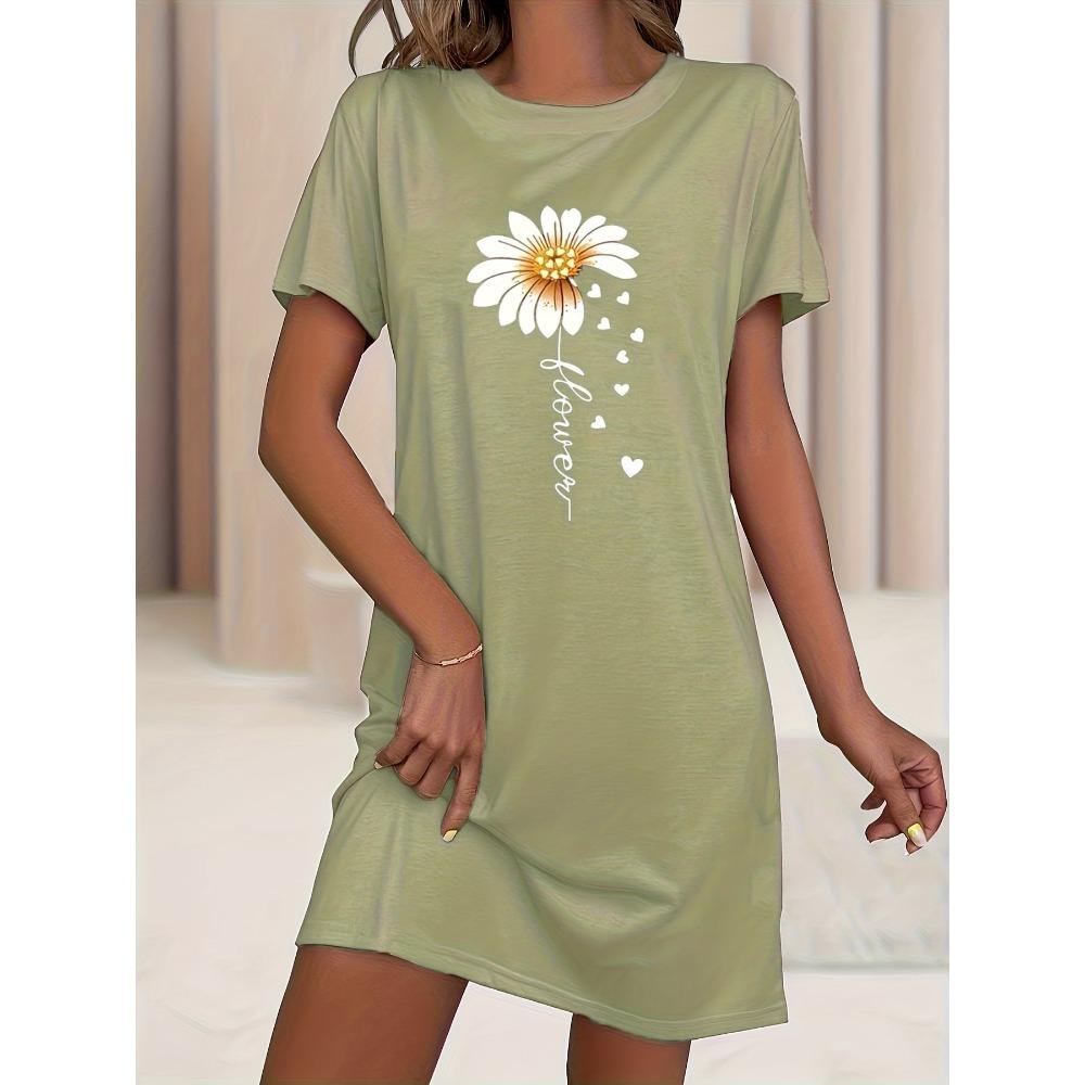 Women'S Fun Sleep Round Neck Nightgown, 'Let Me Sleep' Letter Polka Dot Printed Loose T-Shirt