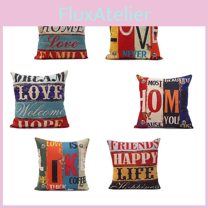 Premium Housse De Coussin Carr Coton Imprim Lettres Rtro Mlang For Timeless Elegance