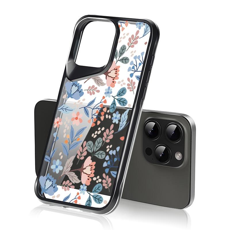 Shockproof Slim Hybrid Acrylic Phone Case for iPhone 15 Pro Max 14 Plus 13 Transparent Colorful Flower Soft Edge Cover