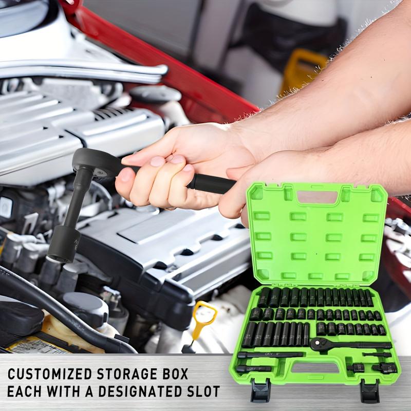 50-Piece 3/8-Inch Drive Impact Socket Set - High-Torque, 6-Point Metric (8-22mm) & SAE (5/16-3/4-Inch) Sockets, Durable Chromium