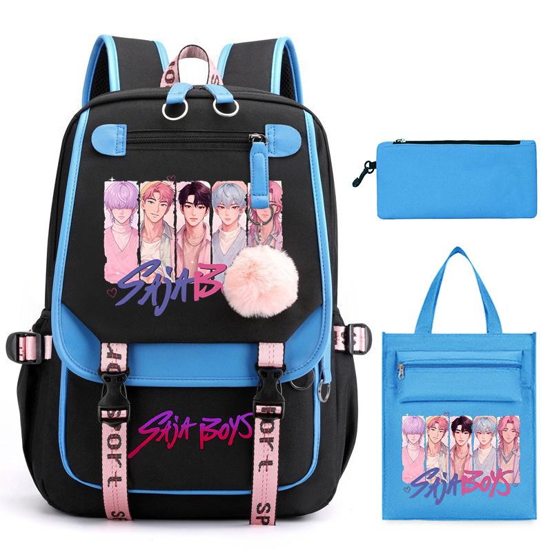 Sac à dos décontracté pour étudiant imprimé K-Pop Anime Dessin animé Sac fourre-tout tendance Trousse à crayons Ensemble