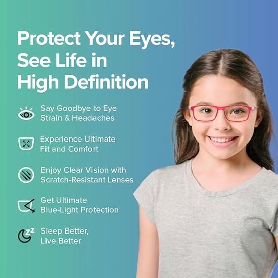 Intellilens Square Kids Computer Glasses for Eye Protection | Zero Power, Anti Glare & Blue Light Filter Glasses | Boys and Girls