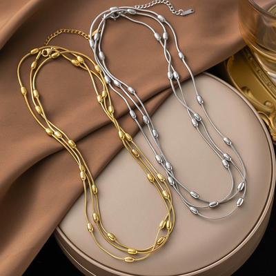 316L Edelstahl Gold Silber Farbe Mehrschichtiges Halsketten für Frauen Mode Wasserdicht Halskette Geschenk Bijoux
