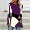 Plus Size Women Spring Geometric Pattern Printed Comfy Long Sleeve Round Collar T-shirt Casual Baggy Mid Length Tee Tops