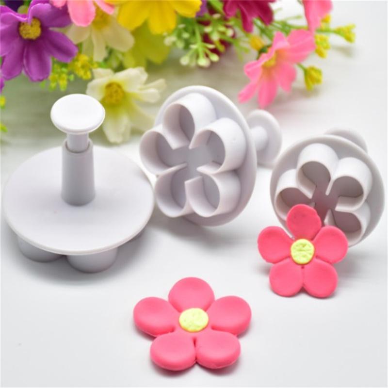 3Pcs Flower Plunger Cookie Cutter Diy Blossom Flower Cake Fondant Cake Mold