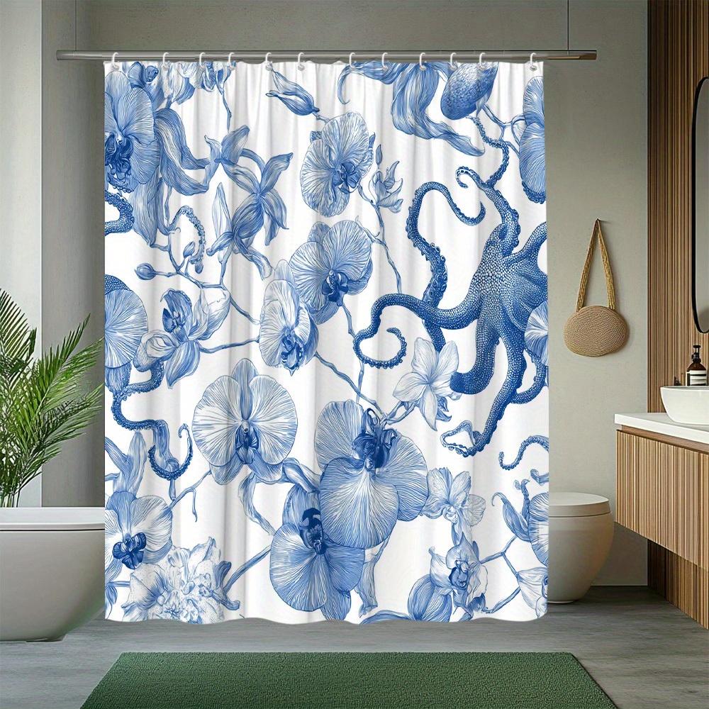 

1 шт. Шторка для душа с рисунком осьминога и орхидеи в морском стиле, Подвесная ткань-перегородка для ванны, Декор для ванной комнаты, Полиэстер 90x180cm