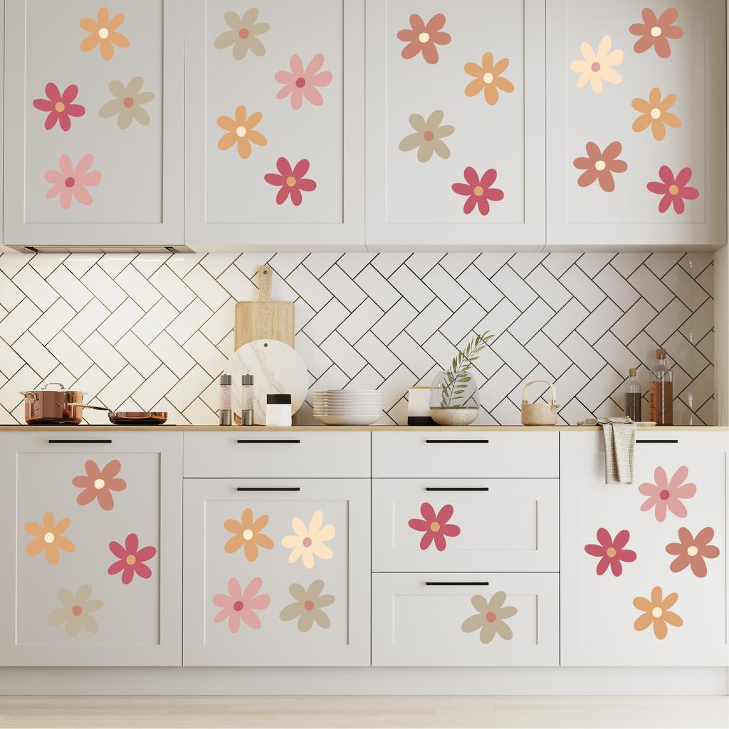 Colorful Multi-Style Chrysanthemum Wall Stickers Set - Removable No Residue Self-Adhesive Flower Decals, Waterproof Art Stickers