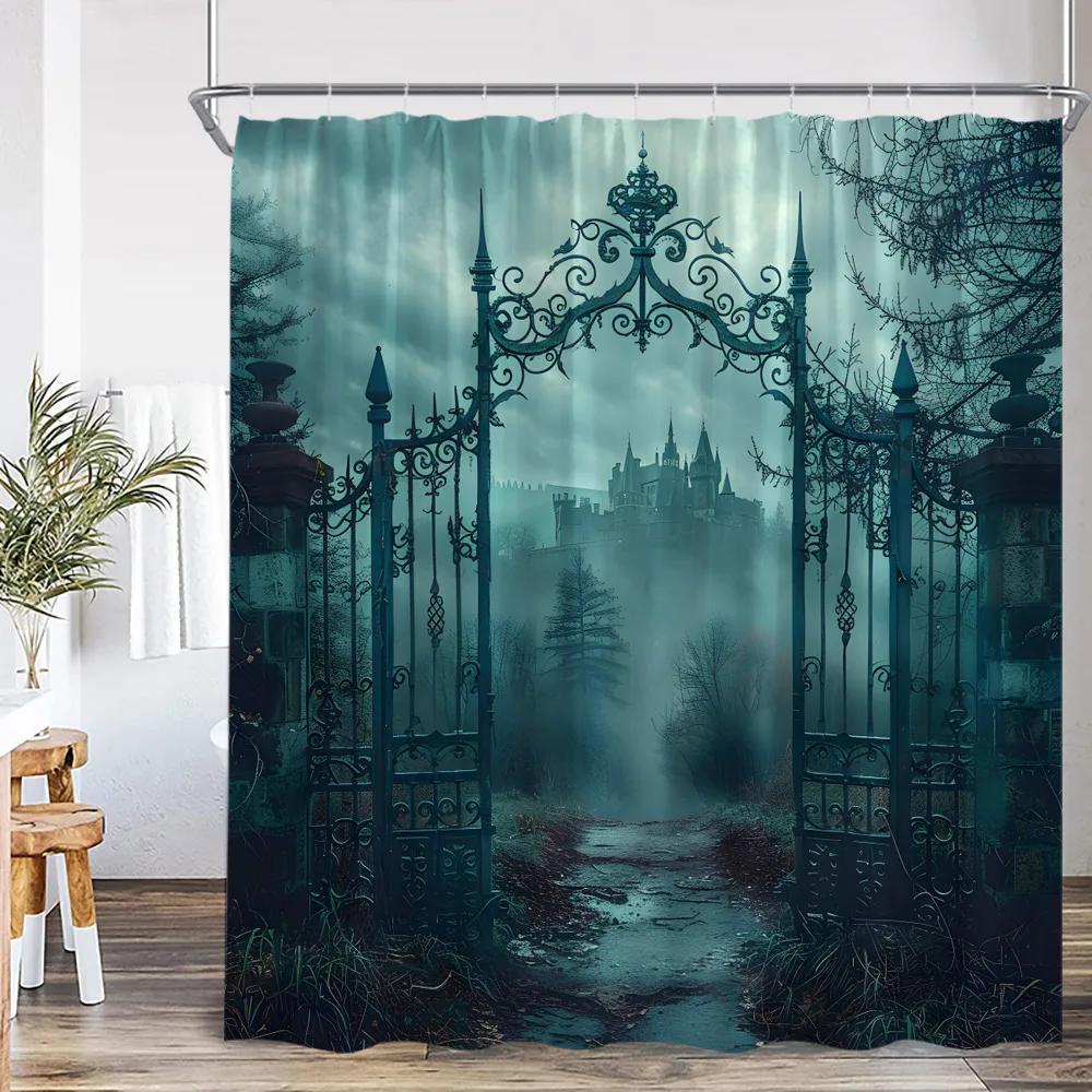 Rideau douche nuit effrayant maison hantée, décor à capuche effrayant, rideau de bain d'Halloween