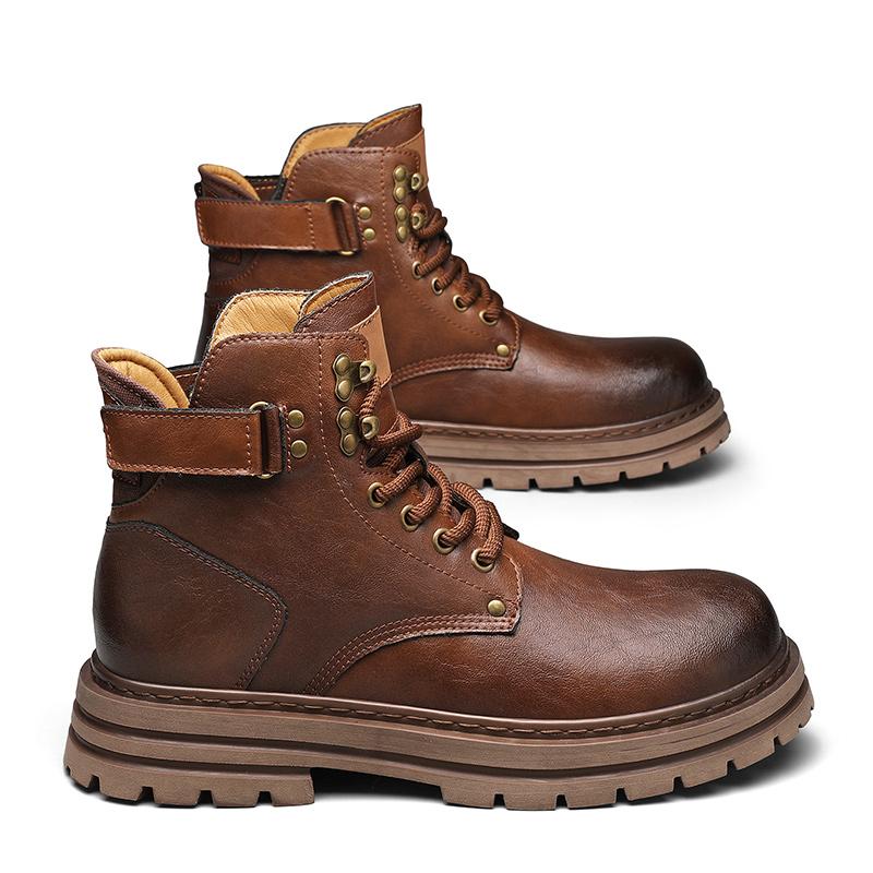 

High Quality Round Toe High Top Men Boots with Flat Bottom and Comfortable Retro Lace Up Work Shoes Suitable for Daily Wear 46
