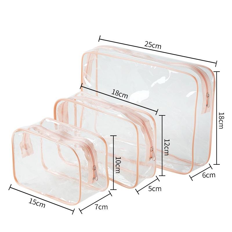 3Pcs Transparent Pvc Cosmetic Bag Waterproof Zipper Clear Makeup Pouch Portable For Travel Bathroom Storage