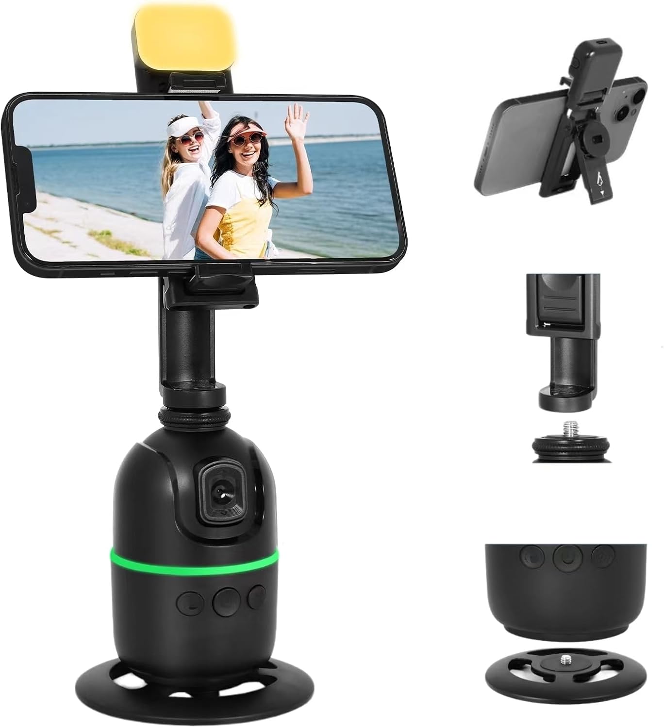 Auto Face/Body Tracking Tripod, 360° Rotation Phone Holder with Fill Light, Auto Tracking Phone Stand, Smart Gesture Control