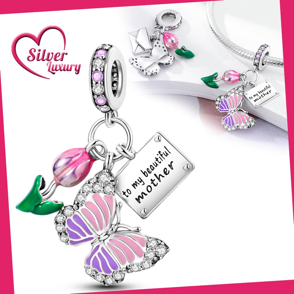 

Charms Copper Pinkish-Purple Tulip Butterfly Pendants Fit Charms Plata Original Bracelet Beads Women Jewellery Making