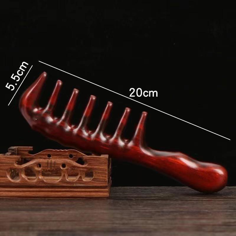 Goldener Sandelholz Kamm mit kurzem Griff und breiten Zinken für Kopf-, Schulter-, Nackenmassage & dauergewelltes lockiges Haar - Damengeschenkkamm