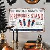 1PC Tin Sign - Uncle Sam's Fireworks Stand / Patriotic Wall Decor, Vintage Metal Art for Home/Bar/Party, 12x8 Inch