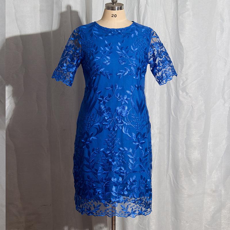 Abito da donna estivo manica corta ricamo abiti lunghi da donna abiti casual o-collo di grandi dimensioni