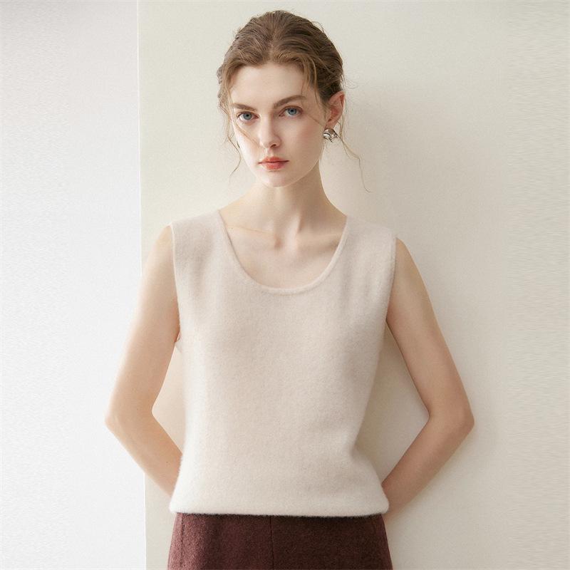 Pure Cashmere Women's U-Neck 12-Gauge Sleeveless Camisole Vest