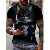 Summer Colorful Gentleman Cat Creative T-shirt 3D Printed Short Sleeved T-shirt Fashionable Comfortable Soft Breathable Large Loose T-shirt
