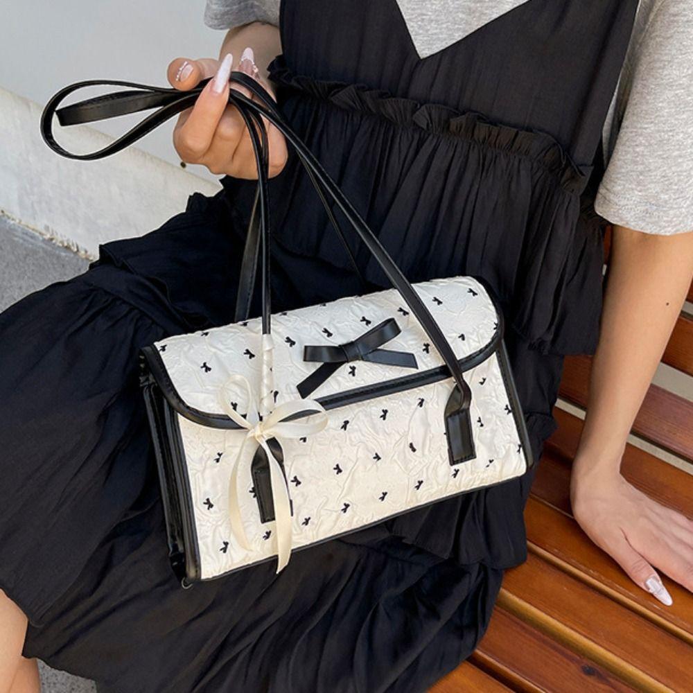 French Bow Shoulder Bag PU Underarm Bag Casual Armpit Bag Daily