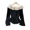 Women's Beaded Lace Patchwork One-Shoulder Plush Knit Top - New Autumn/Winter Design