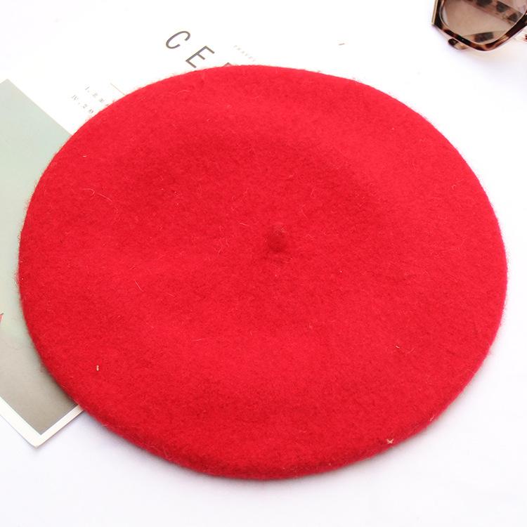 

Осінньо-зимовий жіночий однотонний берет з легкої дошки з вовни, ретро, простий, модний, капелюх художника, капелюх-бутон M（56-58cm） яскраво-червоного кольору