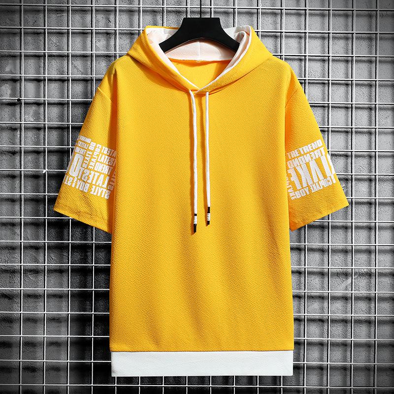 Sommer Herren Casual All-Match Kapuzenpullover Schnelltrocknendes Laufsport Herren Bedrucktes Kurzarmoberteil