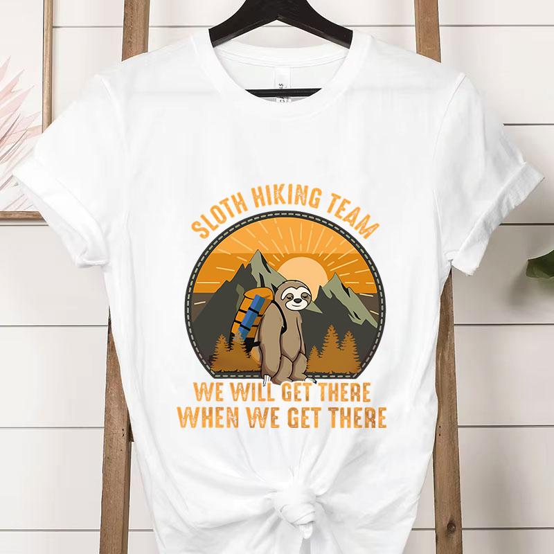 Sloth Hiking Team Printed Tshirt Adventure Hiking Lover Gifts Crew Neck Short Sleeve Tshirt Funny Sloth Moutainers Retro Shirt