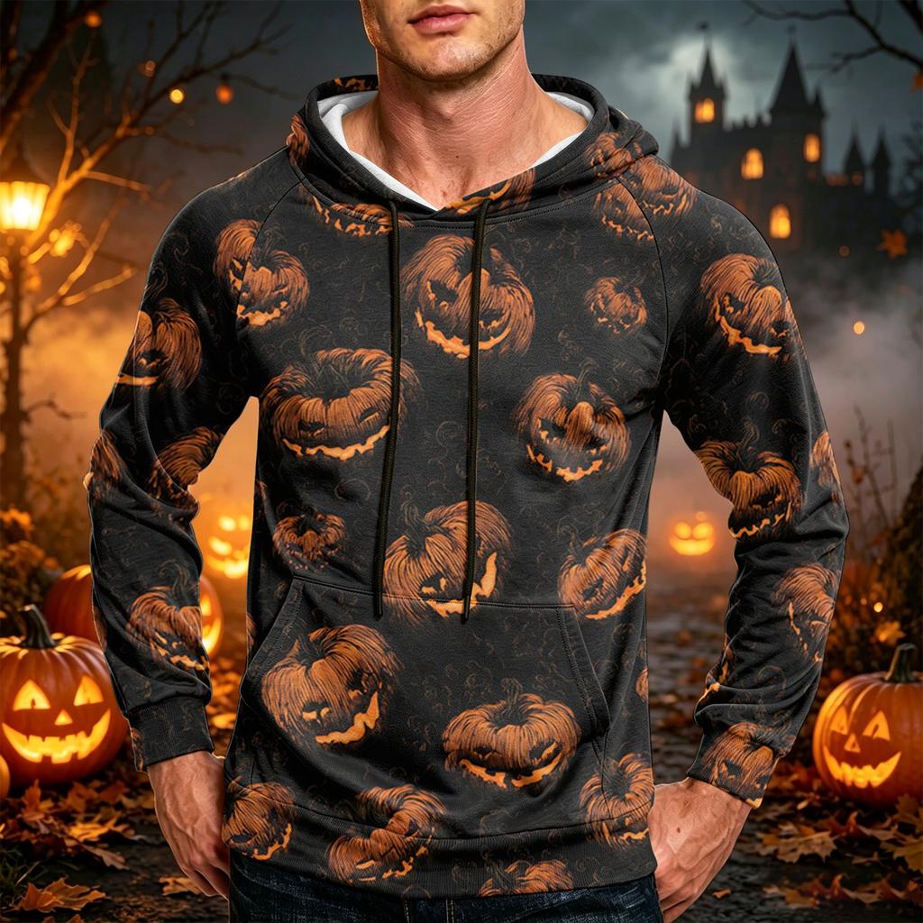 Men's Casual Loose Fit Printed Hoodie with Kangaroo Pocket and Drawstring for Everyday Wear