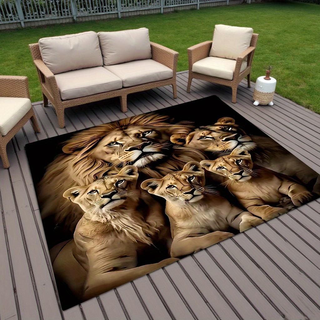 Flannel Printed Lion Family Rug Outdoor Indoor Garden Patio Mat Animal Theme Decorative Carpet Waterproof Anti Slip