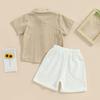 2Pcs Toddler Boys Summer Outfits, Short Sleeve Button Down Lapel Shirt + Shorts Set Baby Clothes