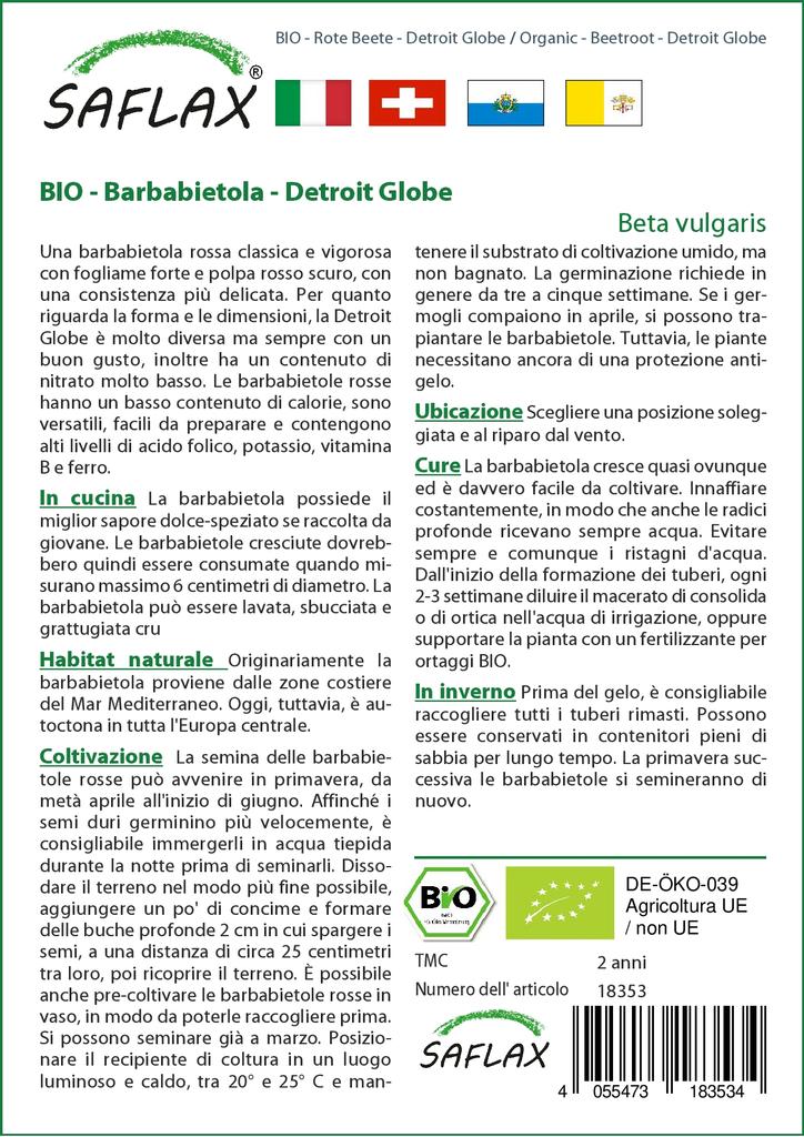 SAFLAX Garden In the Bag - Organic - Beetroot - Detroit Globe - 100 Seeds - With Substrate In a Fitting Stand Up Bag - Beta Vulgaris